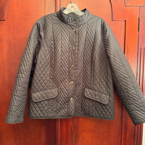 Talbots Jackets & Blazers - TALBOTS QUILTED Barn JACKET Black snap buttons pockets women’s size XL petite